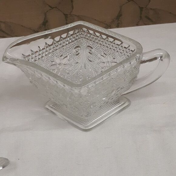 3 pc set vintage Tiara Sandwich Indiana glass diamond shape cream sugar plus - Picture 7 of 13